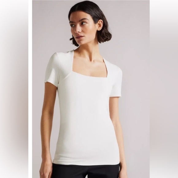 TED BAKER NWT Gerbela White Women's Short Sleeve Square Neck Top - Picture 1 of 9